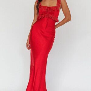 Here Comes the Sun By Selfie Leslie Escapade Lace Trim Maxi Dress Cherry Sz 2